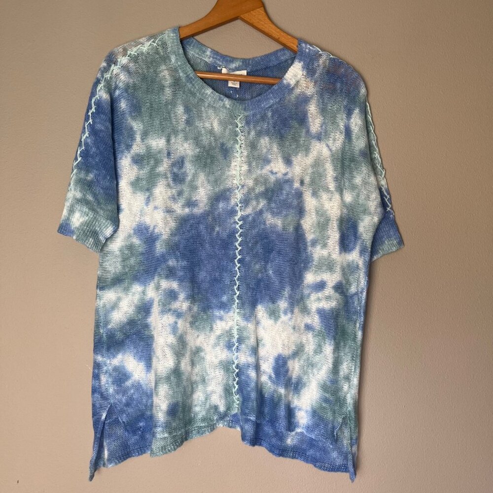 Sundance Tie Dye Artsy Short Sleeve Shirt Size Small Embroidered‎ Oversized Boxy